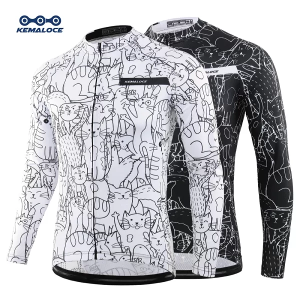 KEMALOCE Cycling Jersey Long Sleeves Men&Women White&Black Cartoon 2024 Bicycle Jersey Team Summer Premium Anti UV Cycle Clothes 1