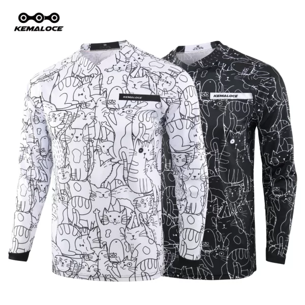 KEMALOCE MTB Jersey Long Sleeve Men White&Black Mountain Bike Jersey Cartoon 2024 Summer Breathable Downhilll Motocross Shirts 1
