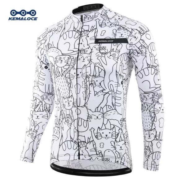 KEMALOCE Cycling Jersey Long Sleeves Men&Women White&Black Cartoon 2024 Bicycle Jersey Team Summer Premium Anti UV Cycle Clothes 8